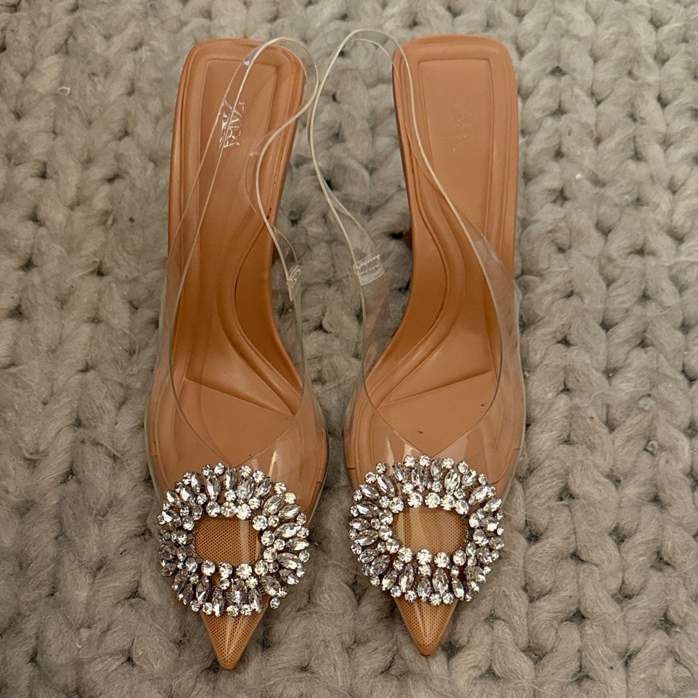 Zara Tan Heels with Crystal Embellishments